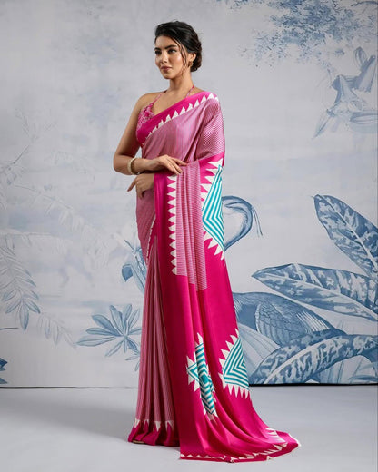 Ready-to-Wear Printed Crepe Silk Saree with Unstitched Silk Blouse