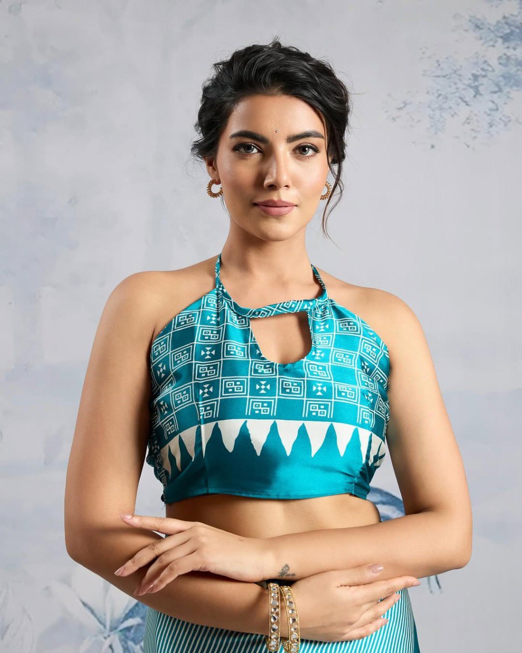 Ready-to-Wear Printed Crepe Silk Saree with Unstitched Silk Blouse