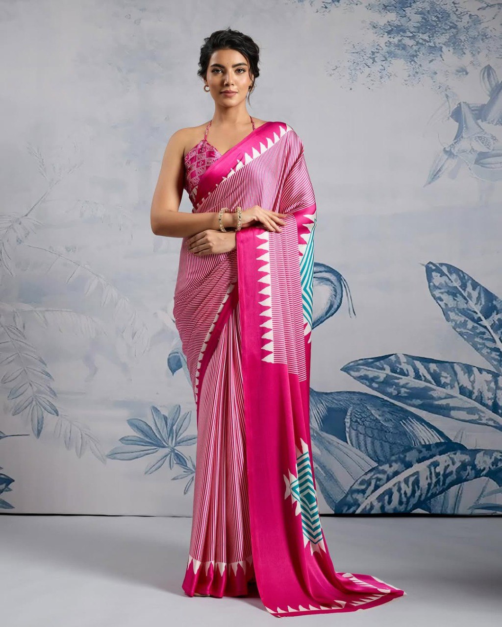 Ready-to-Wear Printed Crepe Silk Saree with Unstitched Silk Blouse