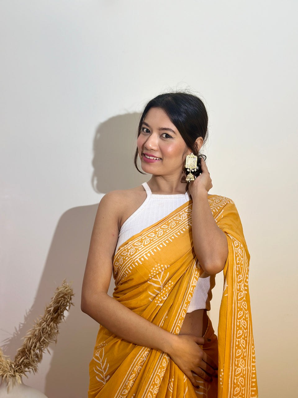 Ready-to-Wear Printed Mul Cotton Saree with Pocket & Unstitched Silk Blouse