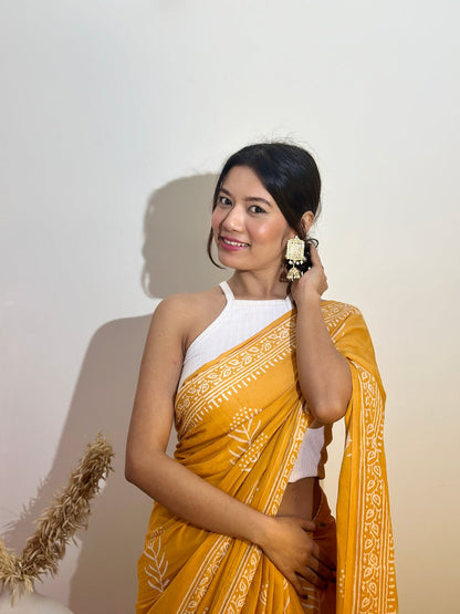 Ready-to-Wear Printed Mul Cotton Saree with Pocket & Unstitched Silk Blouse