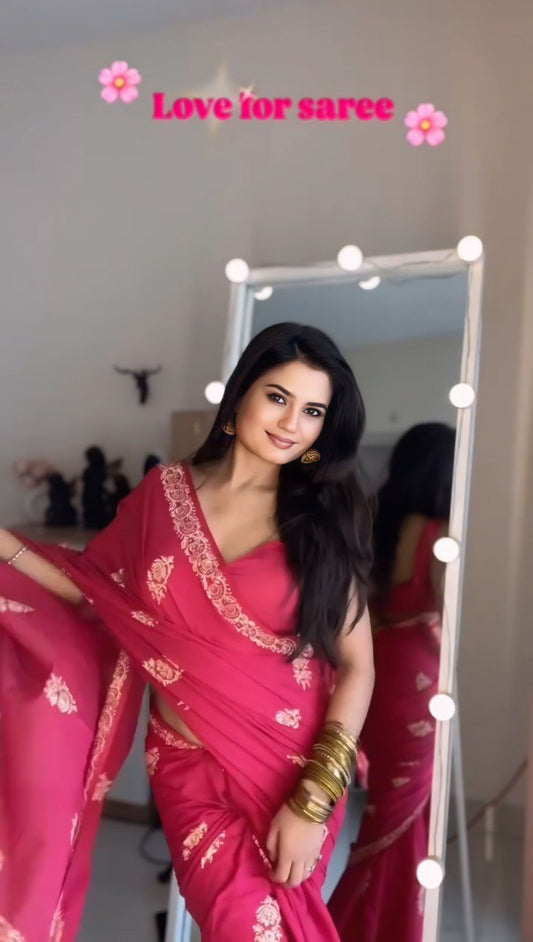 Ready-to-Wear Printed Mul Cotton Saree with Pocket & Unstitched Silk Blouse