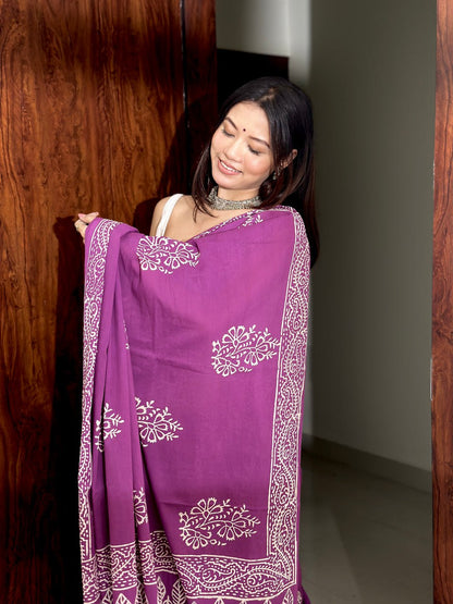 Ready-to-Wear Mul Cotton Printed Saree with Pocket & Silk Blouse Piece