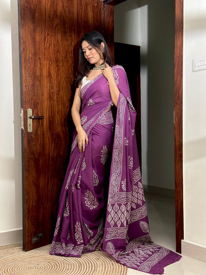Ready-to-Wear Mul Cotton Printed Saree with Pocket & Silk Blouse Piece