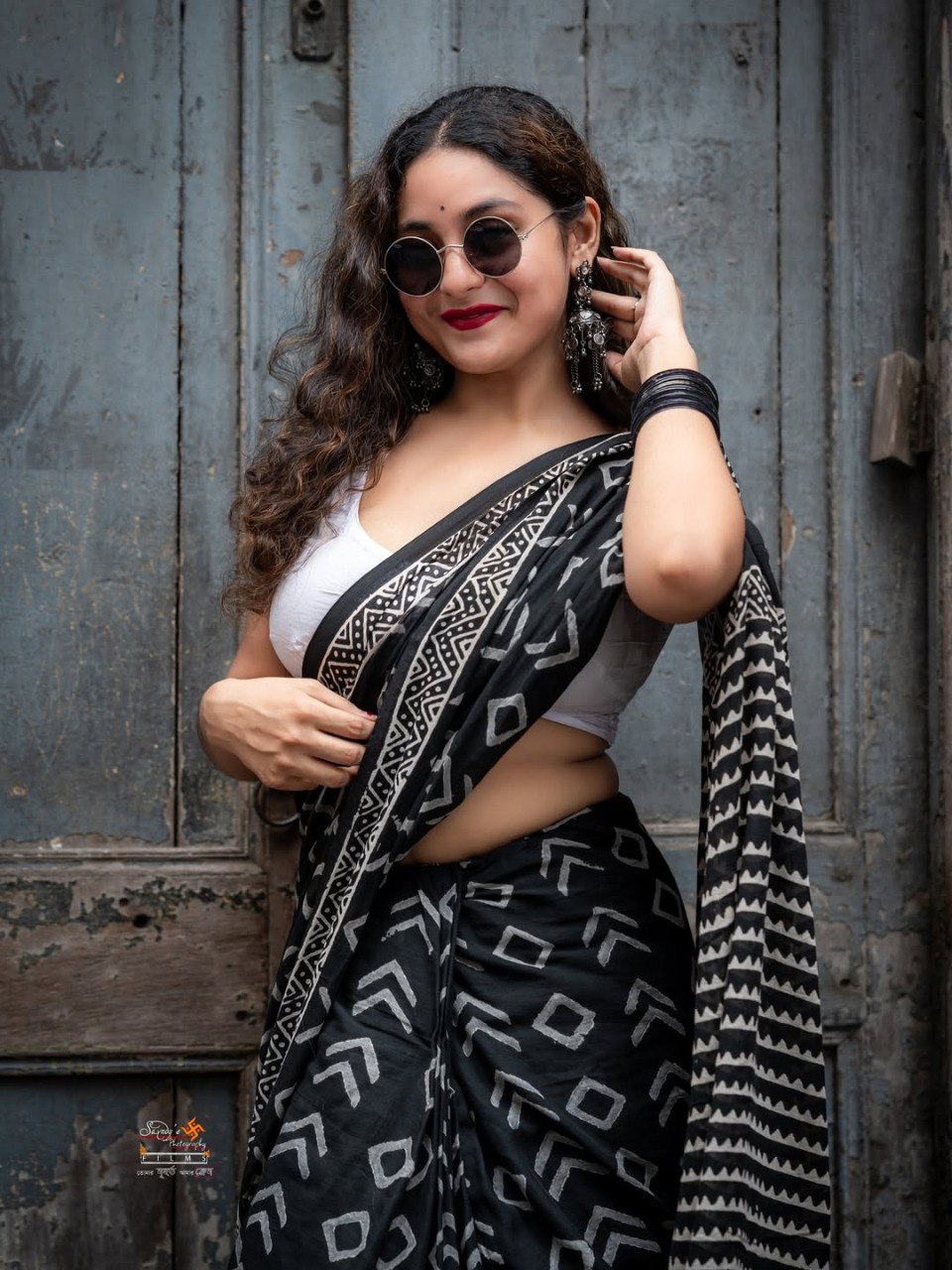Trendy Printed Mul Cotton Ready-to-Wear Saree with Pocket & Silk Blouse Piece