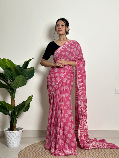 Daily Wear Mul Cotton Ready-to-Wear Saree with Pocket & Silk Blouse Piece