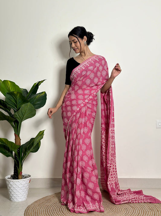Daily Wear Mul Cotton Ready-to-Wear Saree with Pocket & Silk Blouse Piece