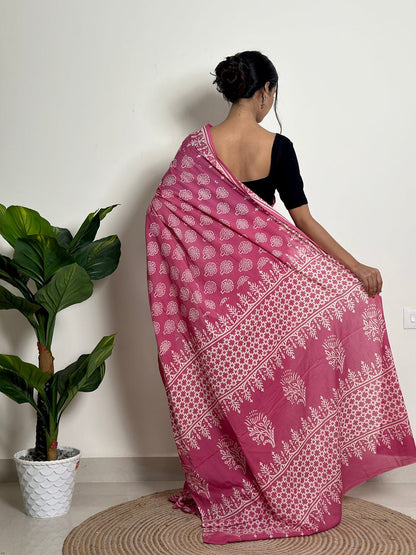 Daily Wear Mul Cotton Ready-to-Wear Saree with Pocket & Silk Blouse Piece