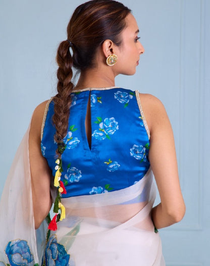Ready-to-Wear Multi-Color Organza Silk Saree with Handwork & Stitched Blouse