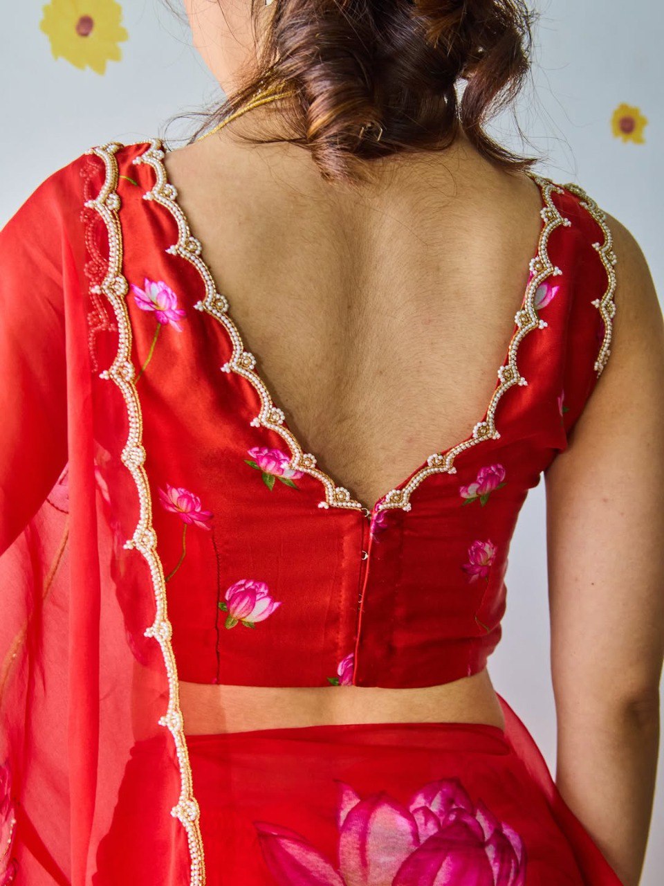 Ready-to-Wear Organza Silk Saree with Floral Print & Handwork and Stitched Blouse
