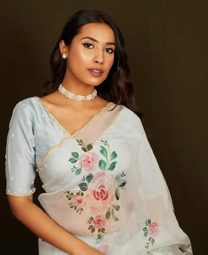 Graceful Multi-Color Organza Silk Ready-to-Wear Saree with Handwork & Satin Silk Blouse