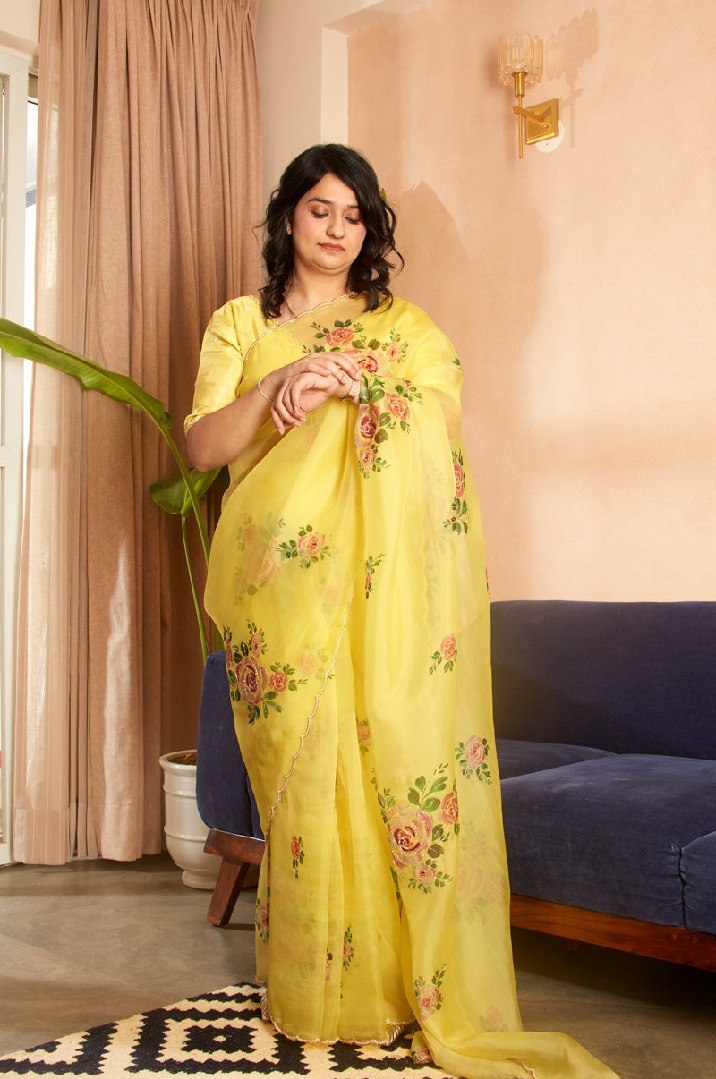 Graceful Multi-Color Organza Silk Ready-to-Wear Saree with Handwork & Satin Silk Blouse
