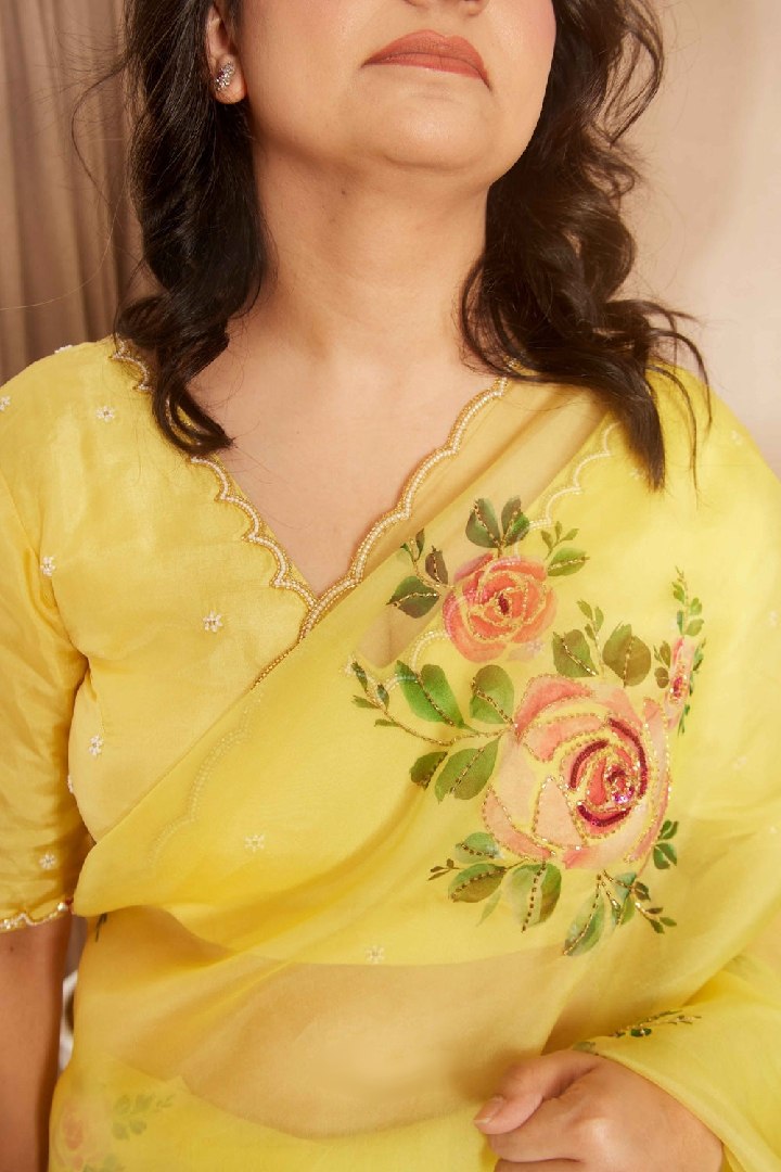 Graceful Multi-Color Organza Silk Ready-to-Wear Saree with Handwork & Satin Silk Blouse
