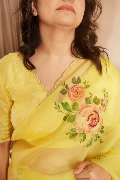 Graceful Multi-Color Organza Silk Ready-to-Wear Saree with Handwork & Satin Silk Blouse