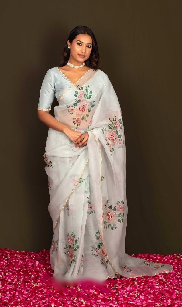 Graceful Multi-Color Organza Silk Ready-to-Wear Saree with Handwork & Satin Silk Blouse