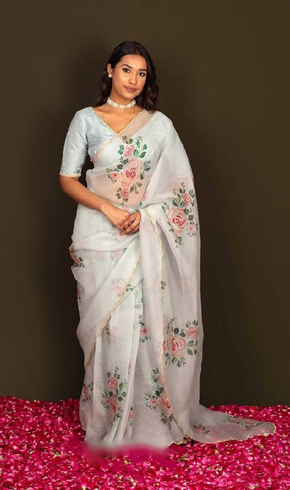 Graceful Multi-Color Organza Silk Ready-to-Wear Saree with Handwork & Satin Silk Blouse