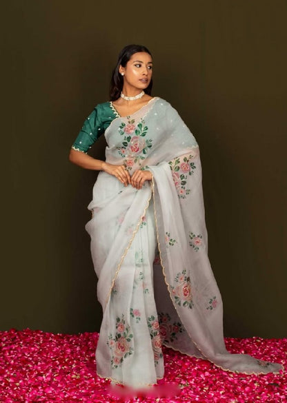 Graceful Multi-Color Organza Silk Ready-to-Wear Saree with Handwork & Satin Silk Blouse