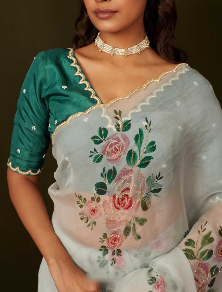 Graceful Multi-Color Organza Silk Ready-to-Wear Saree with Handwork & Satin Silk Blouse
