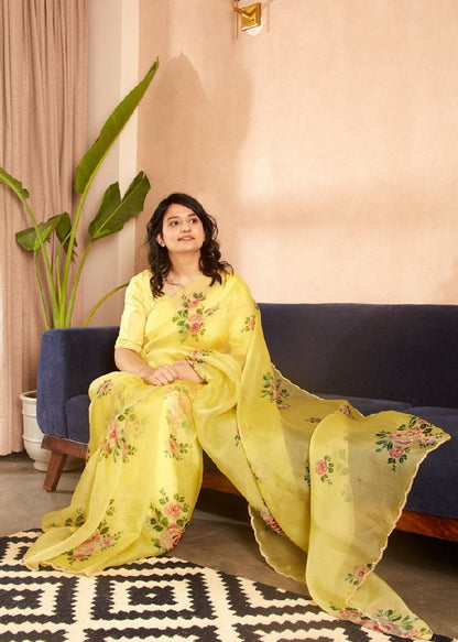 Graceful Multi-Color Organza Silk Ready-to-Wear Saree with Handwork & Satin Silk Blouse
