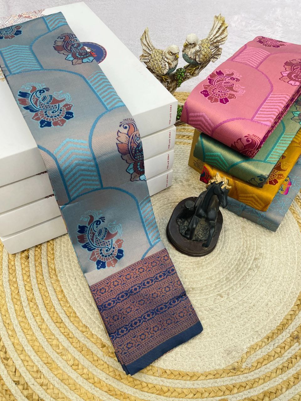 Soft Tone Designer Weave Saree Series- sky