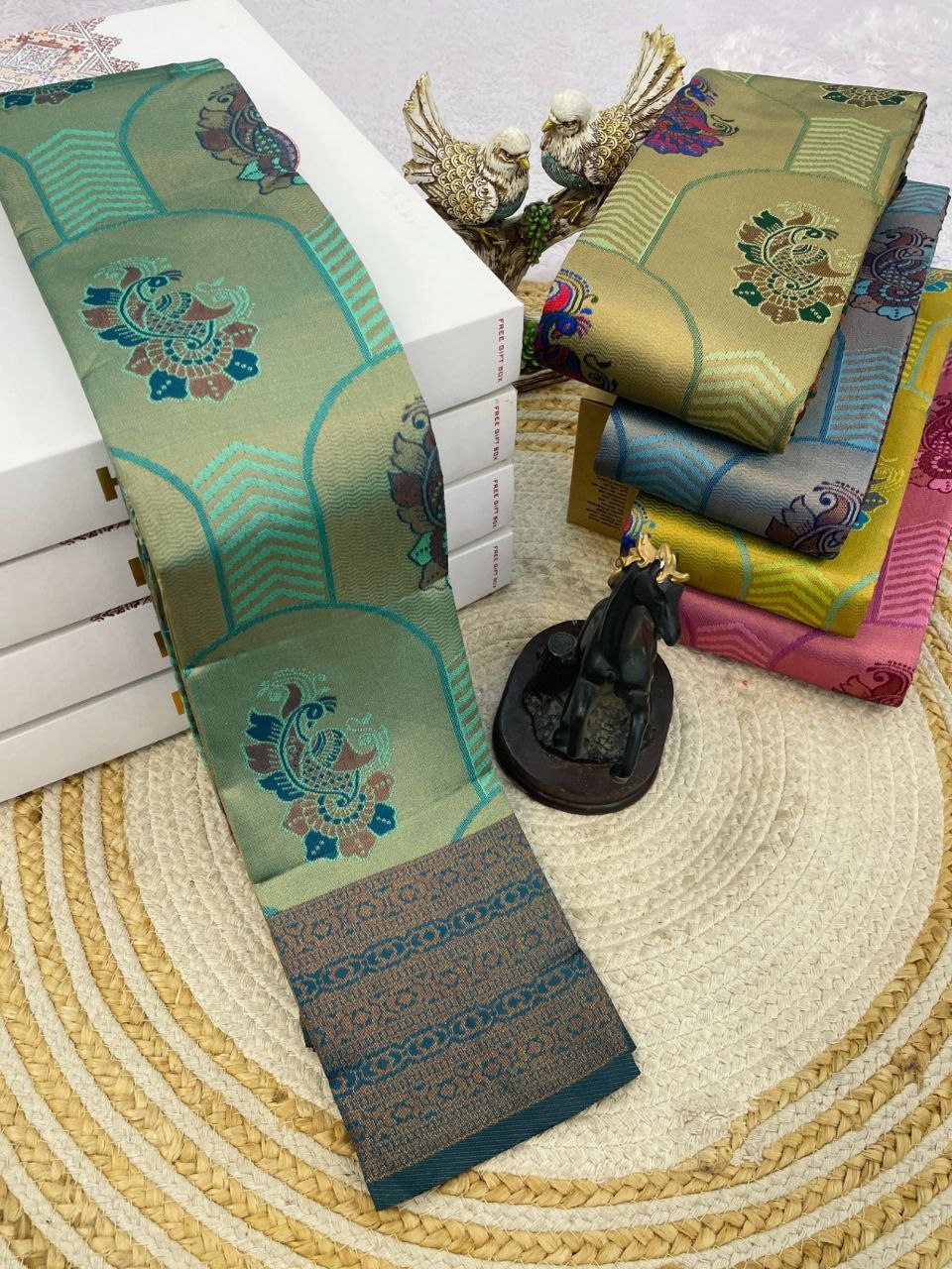Soft Tone Designer Weave Saree Series- Green