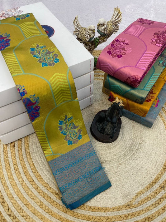 Soft Tone Designer Weave Saree Series- Yellow