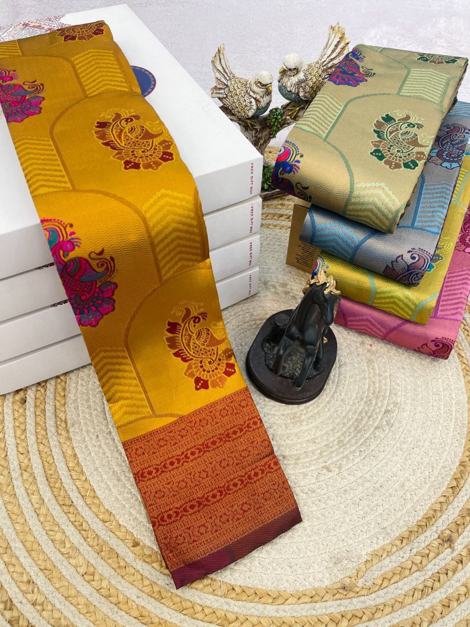 Soft Tone Designer Weave Saree Series - Orange