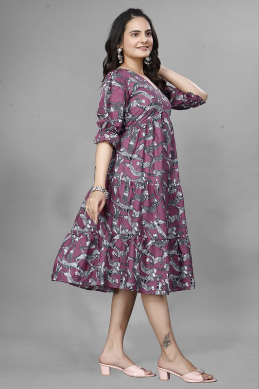 Trendy stylish one piece Crepe Fabric and Puff Sleeve