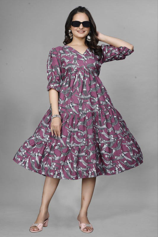 Trendy stylish one piece Crepe Fabric and Puff Sleeve
