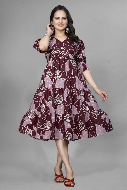 Trendy stylish one piece Crepe Fabric and Puff Sleeve