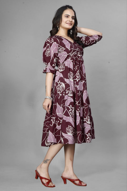 Trendy stylish one piece Crepe Fabric and Puff Sleeve