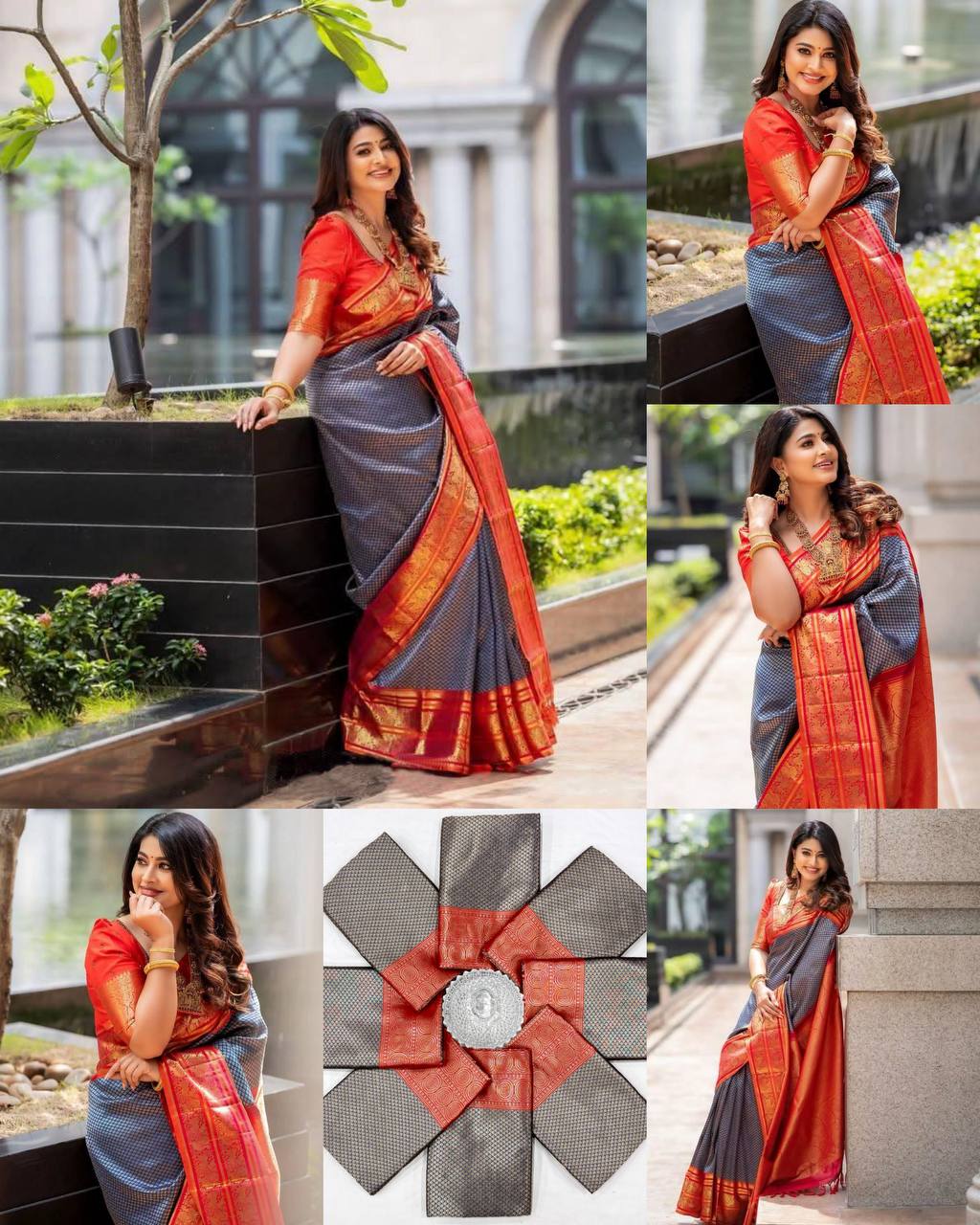 Blue And Orange Color In Demand Soft Banarasi Silk Saree with Classy Blouse Piece