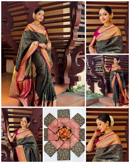 Royal Soft Lichi Silk Saree with Contrast Jacquard Blouse