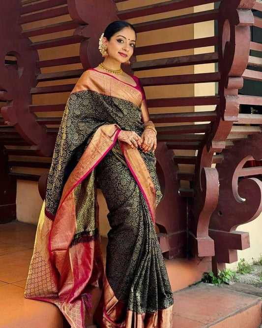 Royal Soft Lichi Silk Saree with Contrast Jacquard Blouse