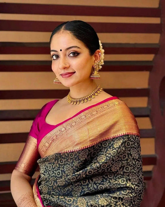 Royal Soft Lichi Silk Saree with Contrast Jacquard Blouse