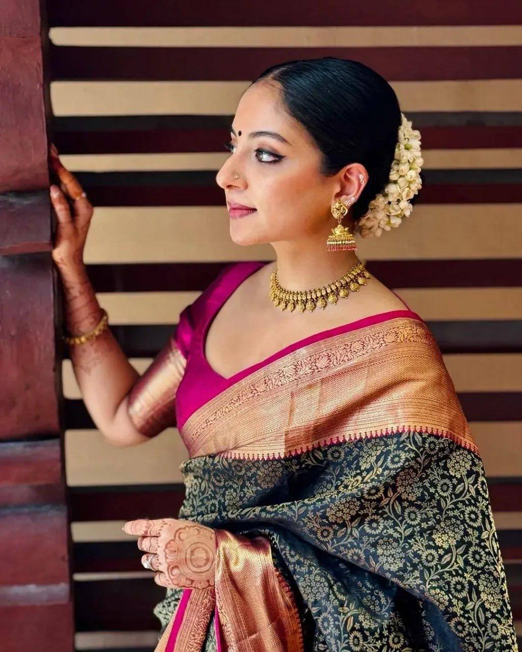 Royal Soft Lichi Silk Saree with Contrast Jacquard Blouse
