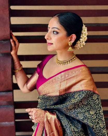 Royal Soft Lichi Silk Saree with Contrast Jacquard Blouse