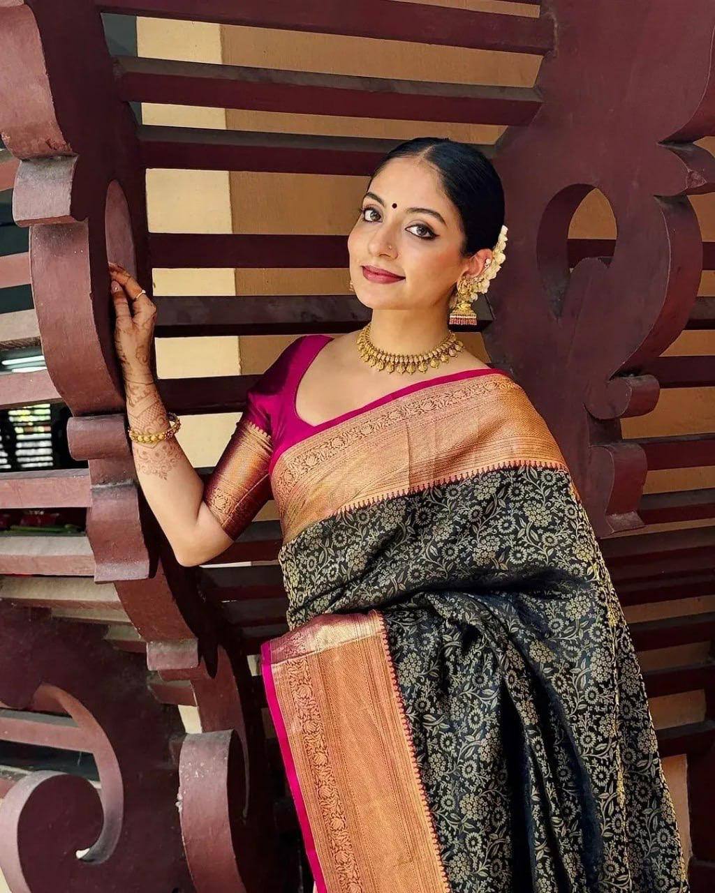 Royal Soft Lichi Silk Saree with Contrast Jacquard Blouse