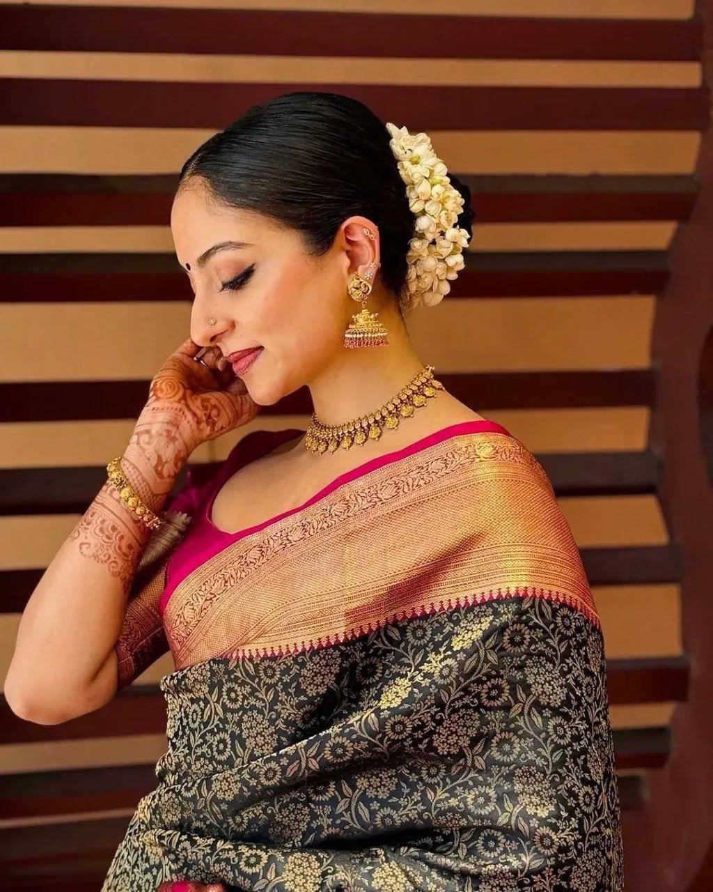 Royal Soft Lichi Silk Saree with Contrast Jacquard Blouse