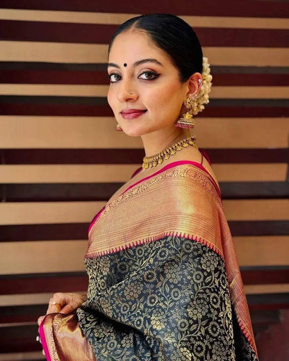 Royal Soft Lichi Silk Saree with Contrast Jacquard Blouse