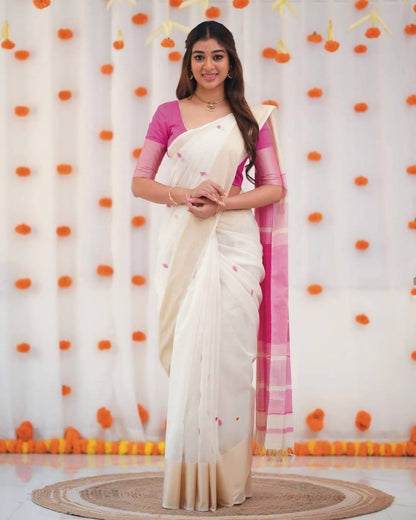 SOFT LILAN SLUB FABRIC JACQUARD SAREE - PINK