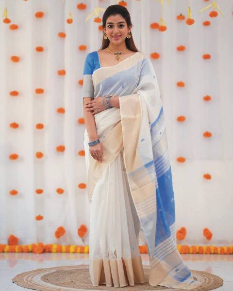 SOFT LILAN SLUB FABRIC JACQUARD SAREE - BLUE