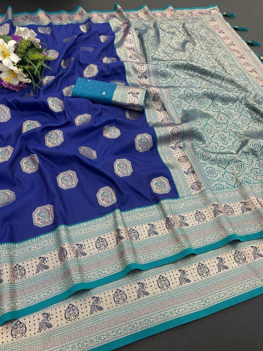 Royal Blue Jacquard Elegance Saree with Designer Pallu