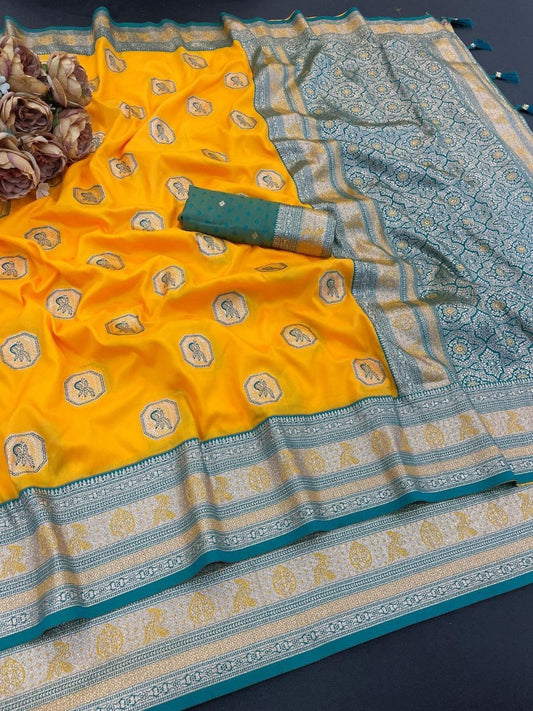 Royal Dark Yellow Jacquard Elegance Saree with Designer Pallu