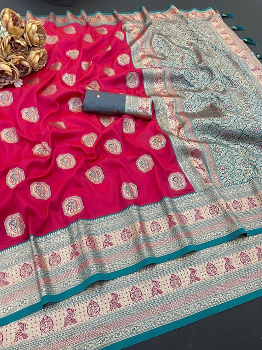 Royal Pink Jacquard Elegance Saree with Designer Pallu