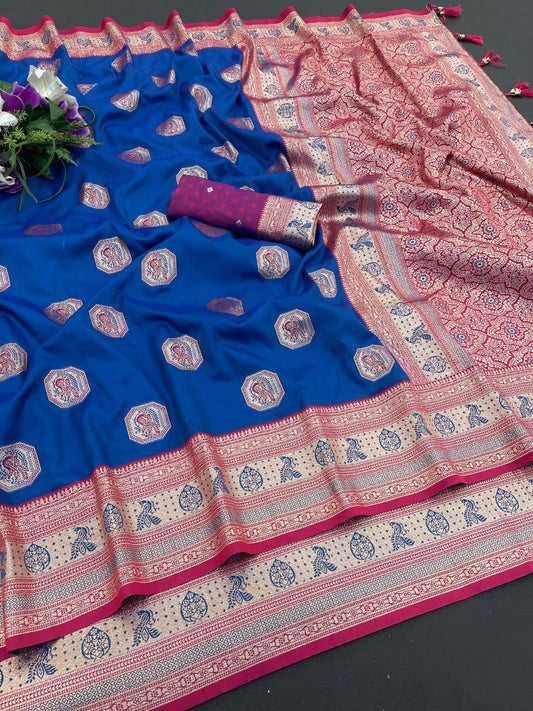 Royal Light Blue Jacquard Elegance Saree with Designer Pallu