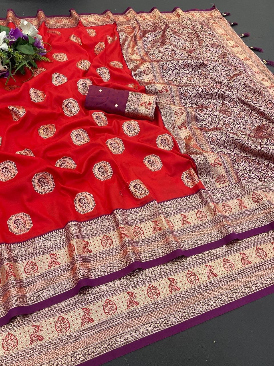 Royal Red Jacquard Elegance Saree with Designer Pallu