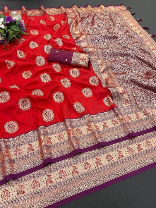 Royal Red Jacquard Elegance Saree with Designer Pallu