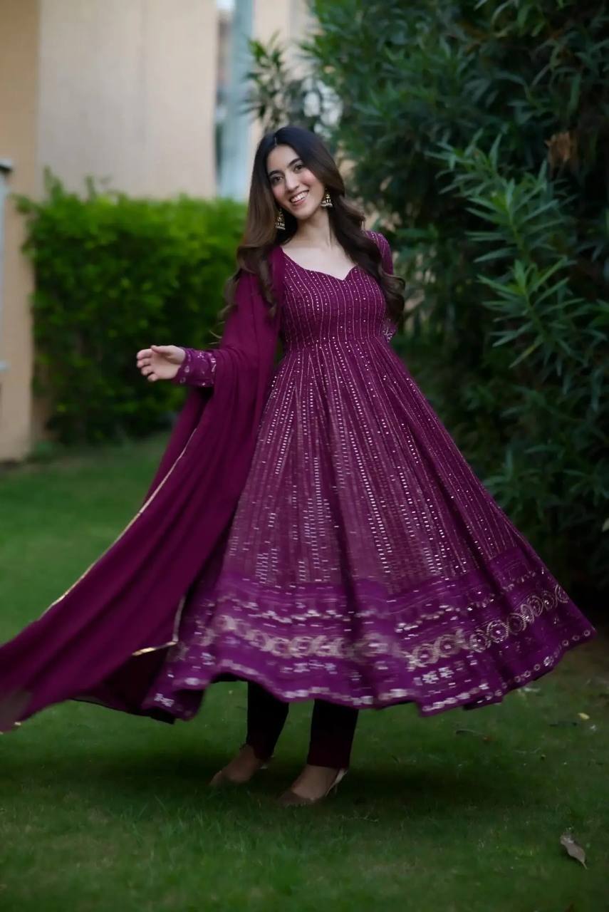 WINE PURPLE READYMADE - ANARKALI SUIT SET