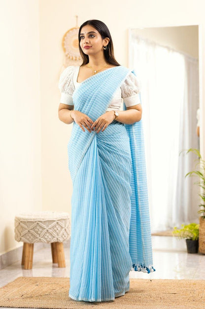 Striped Chanderi Cotton Blend Saree